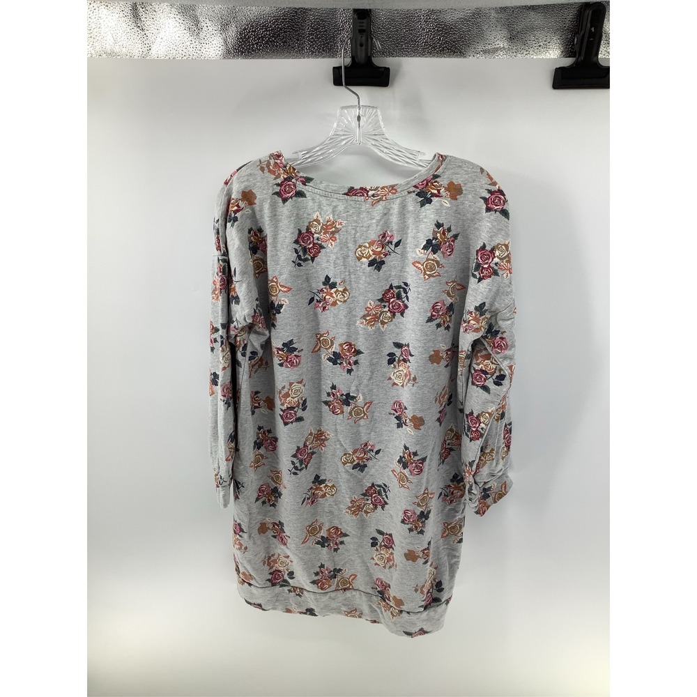 Matilda Jane Womens Medium Gray Floral Rose Cotton French Terry Tunic Sweatshirt